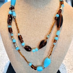 VINTAGE BEAUTIFUL GLASS BEADS 40" LONG NECKLACE